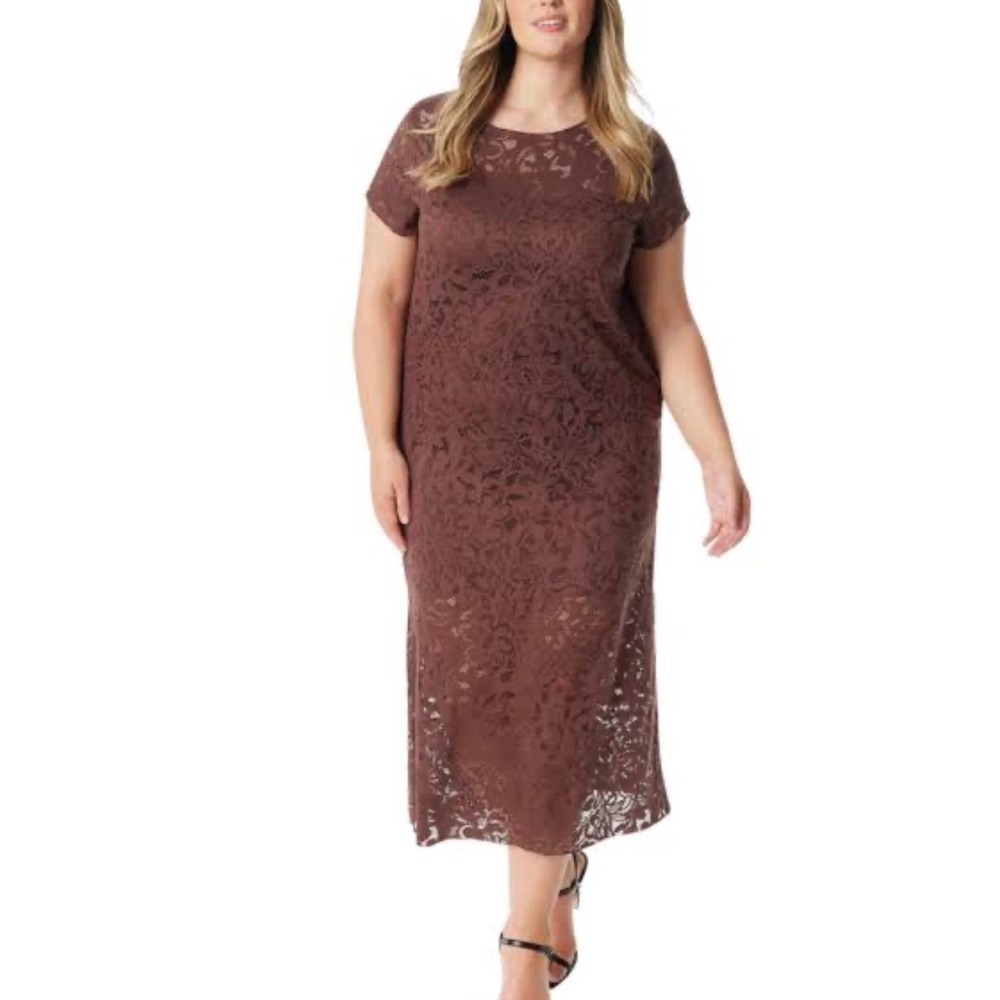Jessica Simpson Dress Women's Plus 4X Brown Lace Overlay Lined Bohemian NEW